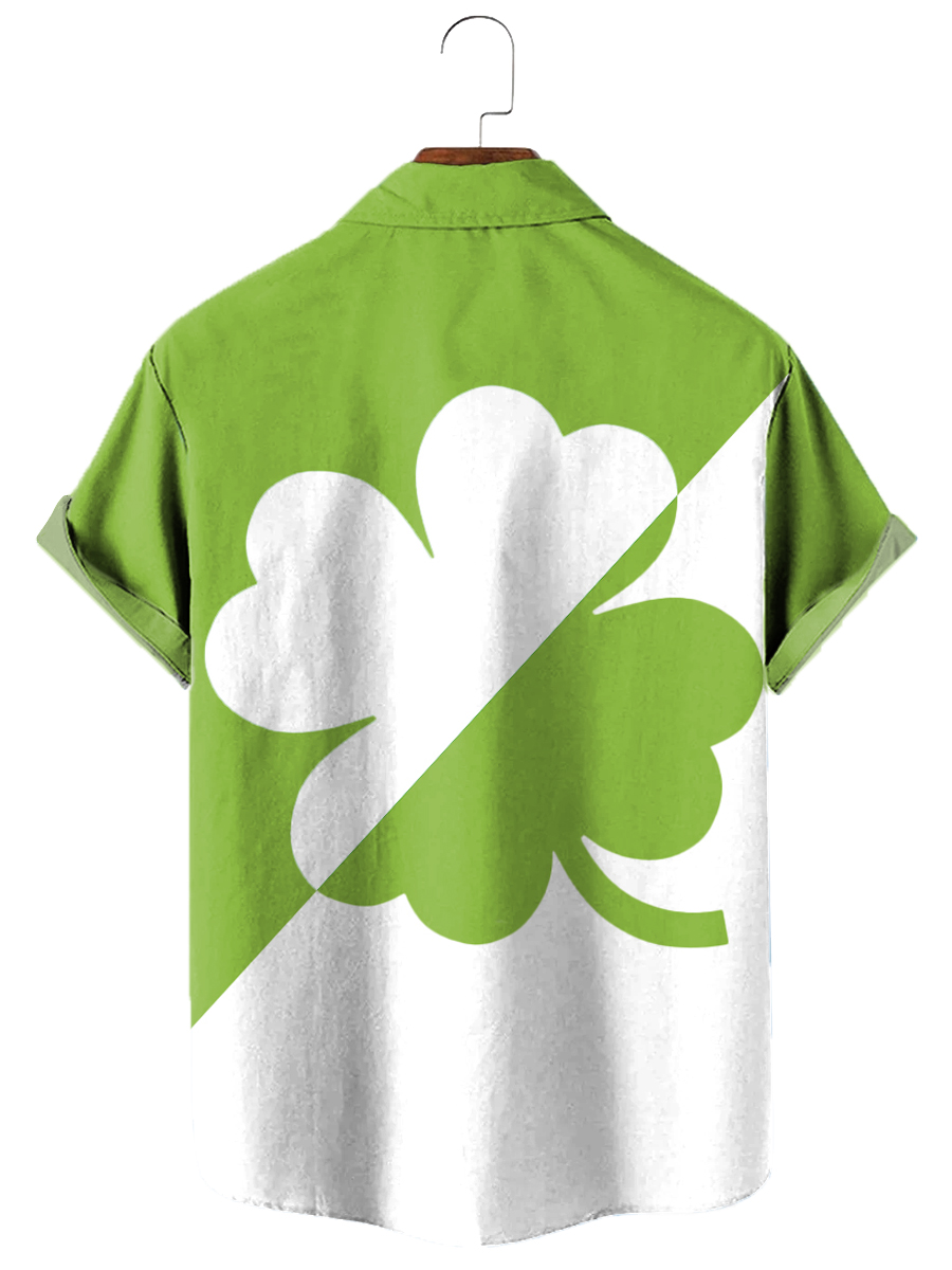 Men's Hawaiian Shirts St Patrick Clover Print Short Sleeve Shirt