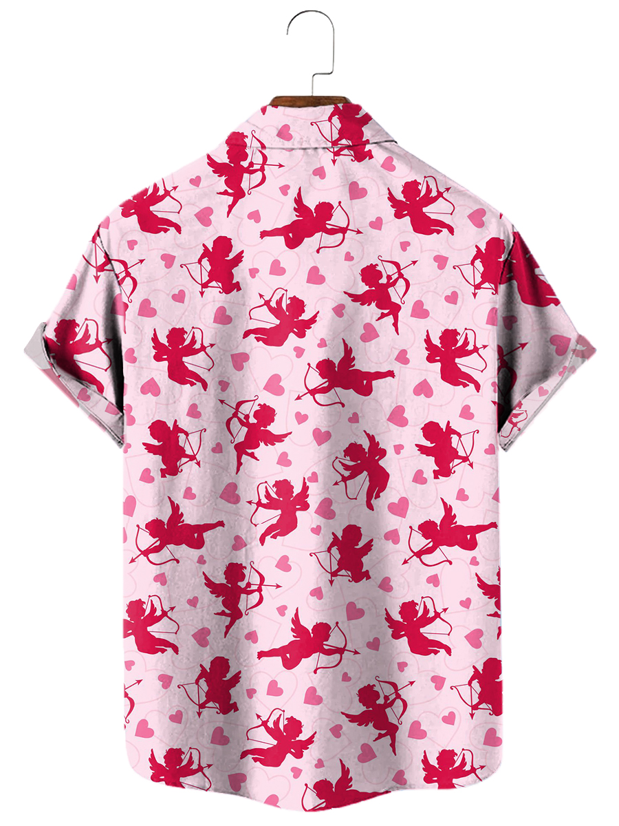 Men's Hawaiian Shirts Cupid Print Happy Valentine Day Shirts