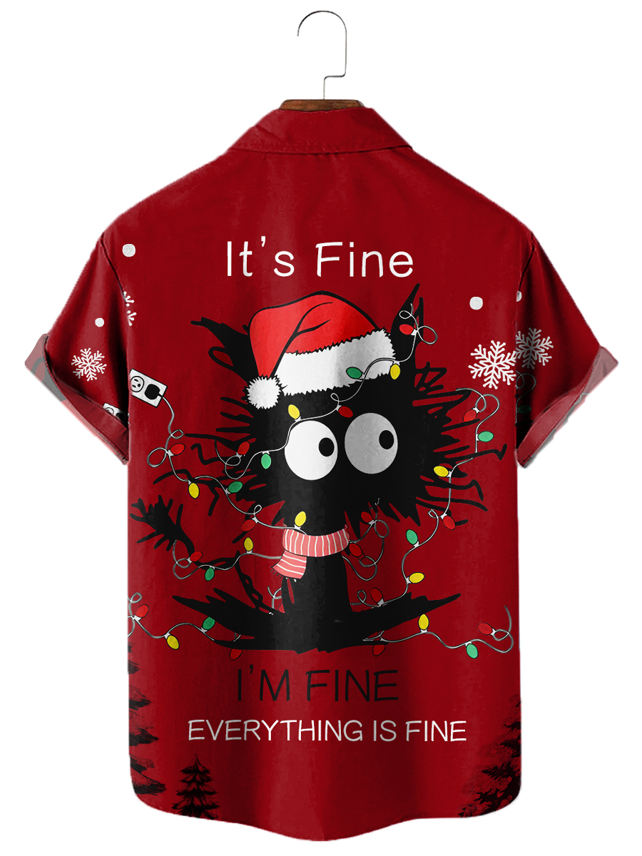 Men's Christmas Vacation Short Sleeve Shirts Electric Shock Kitten Print Aloha Shirts