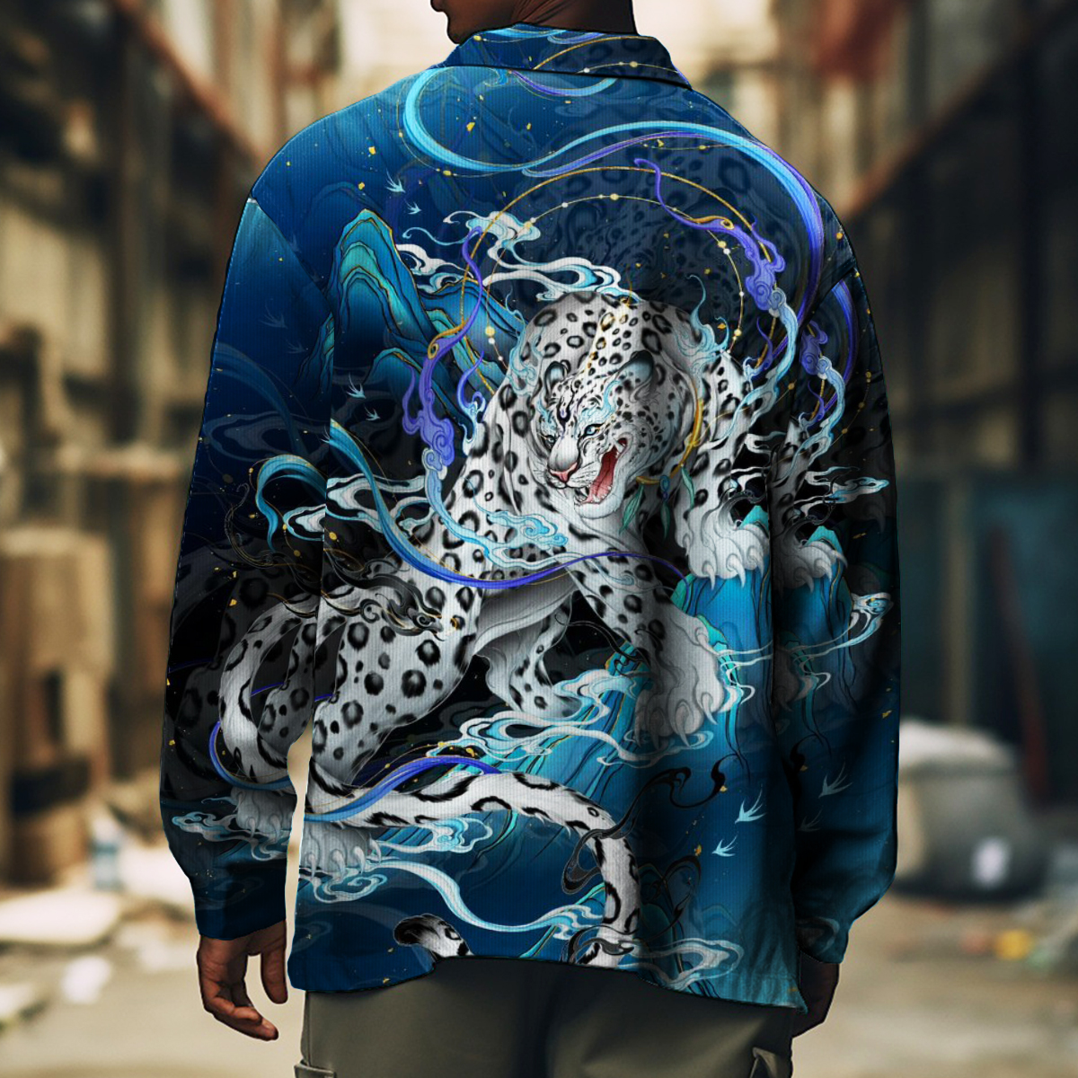 Men's Casual Jacket Myth Tiger Print Long Sleeve Pockets Jacket