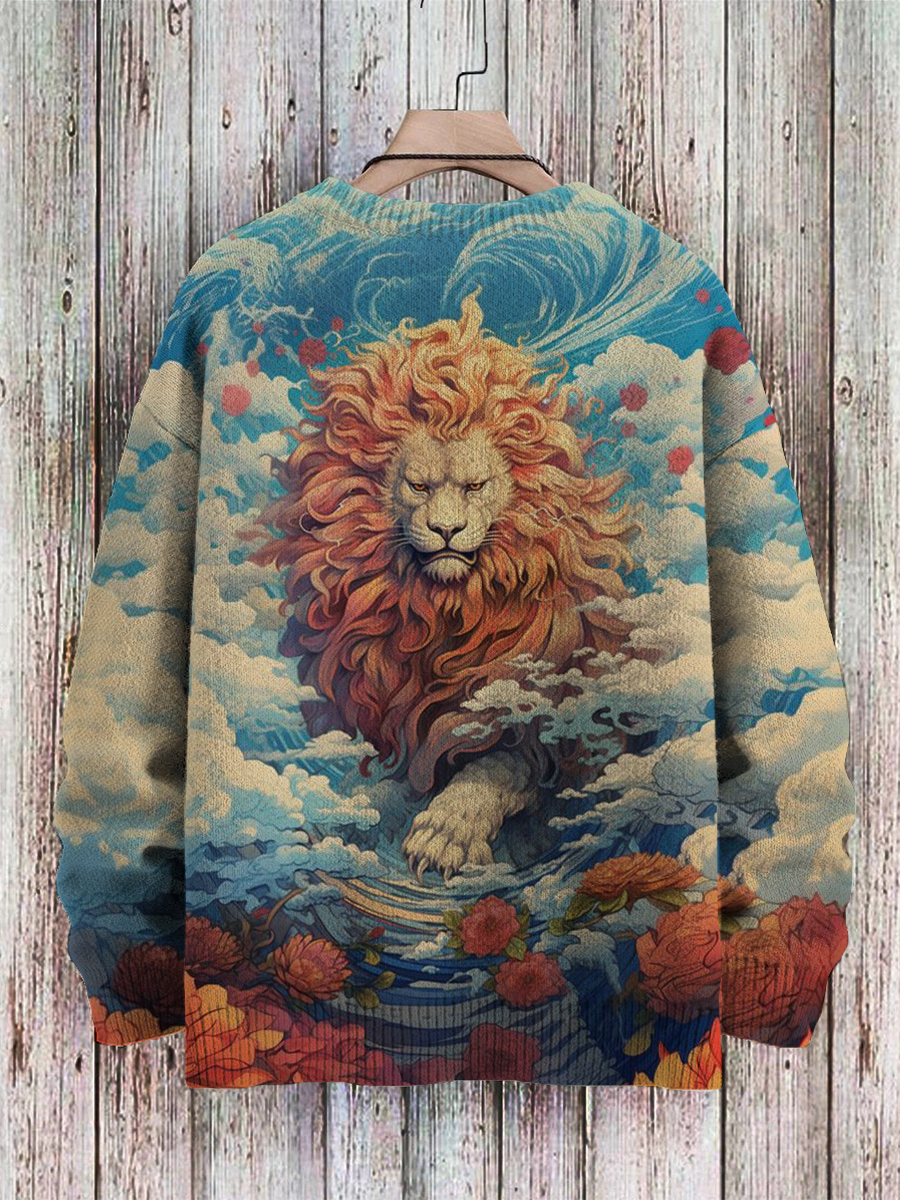 Men's Sweater Lion Art Pattern Pullover Print Casual Sweater