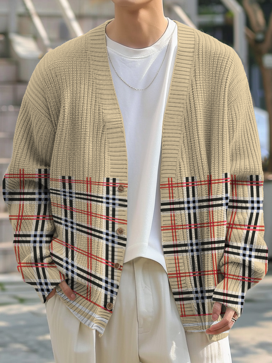 Men's Stylish Retro Plaid Buttoned Cardigan Sweater