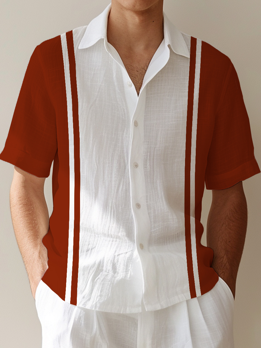 Men's Cotton-Linen Shirts Casual Natural Bowling Style Breathable Summer Lightweight Hawaiian Shirts