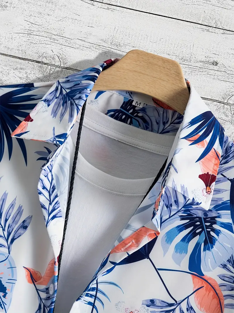 Men's Sets Hawaii Plant Pattern Button Down Two-Piece Shirt Shorts Set