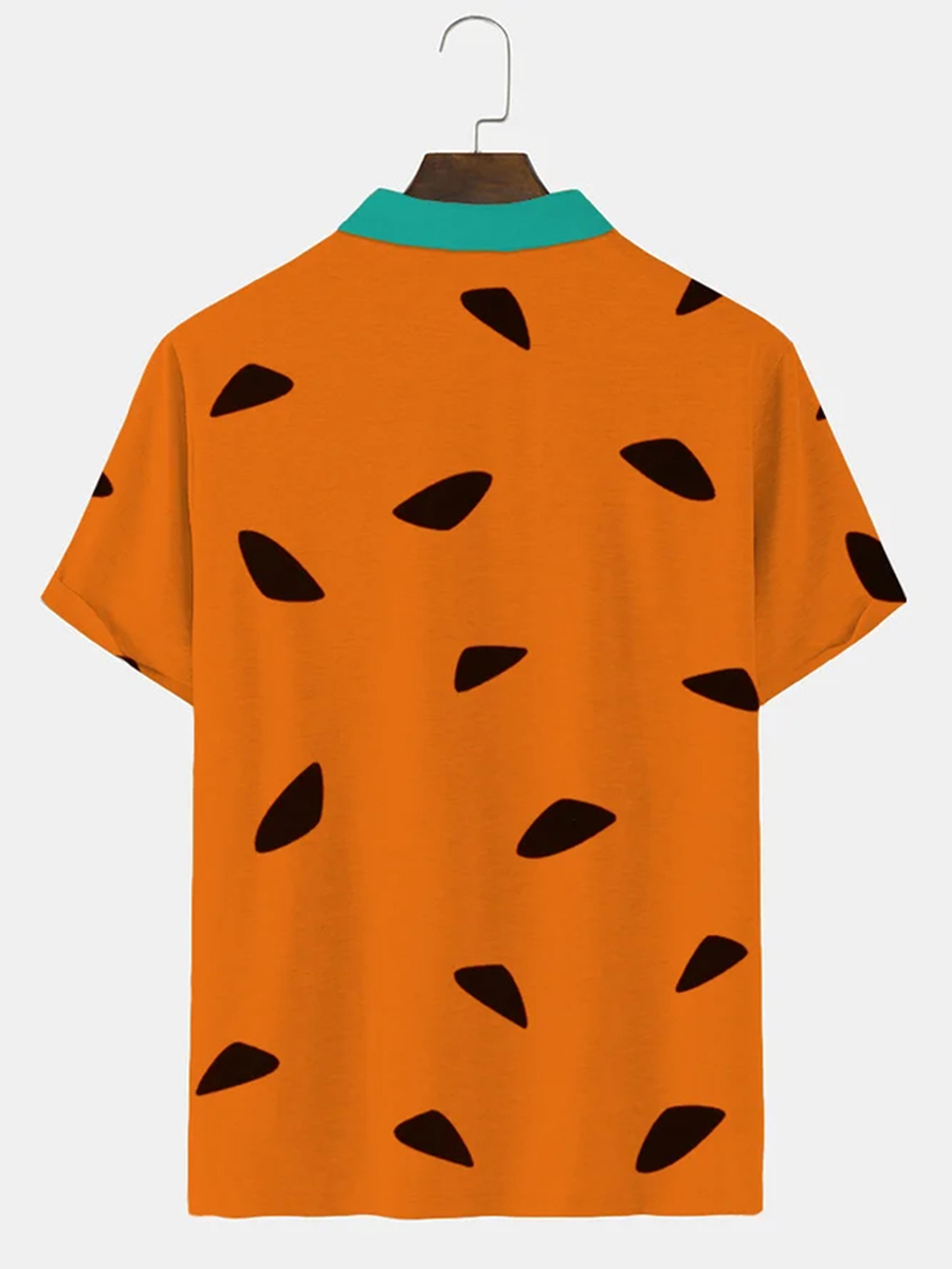 Men's Polo Shirts 50's Vintage Cartoon Orange Casual Tops