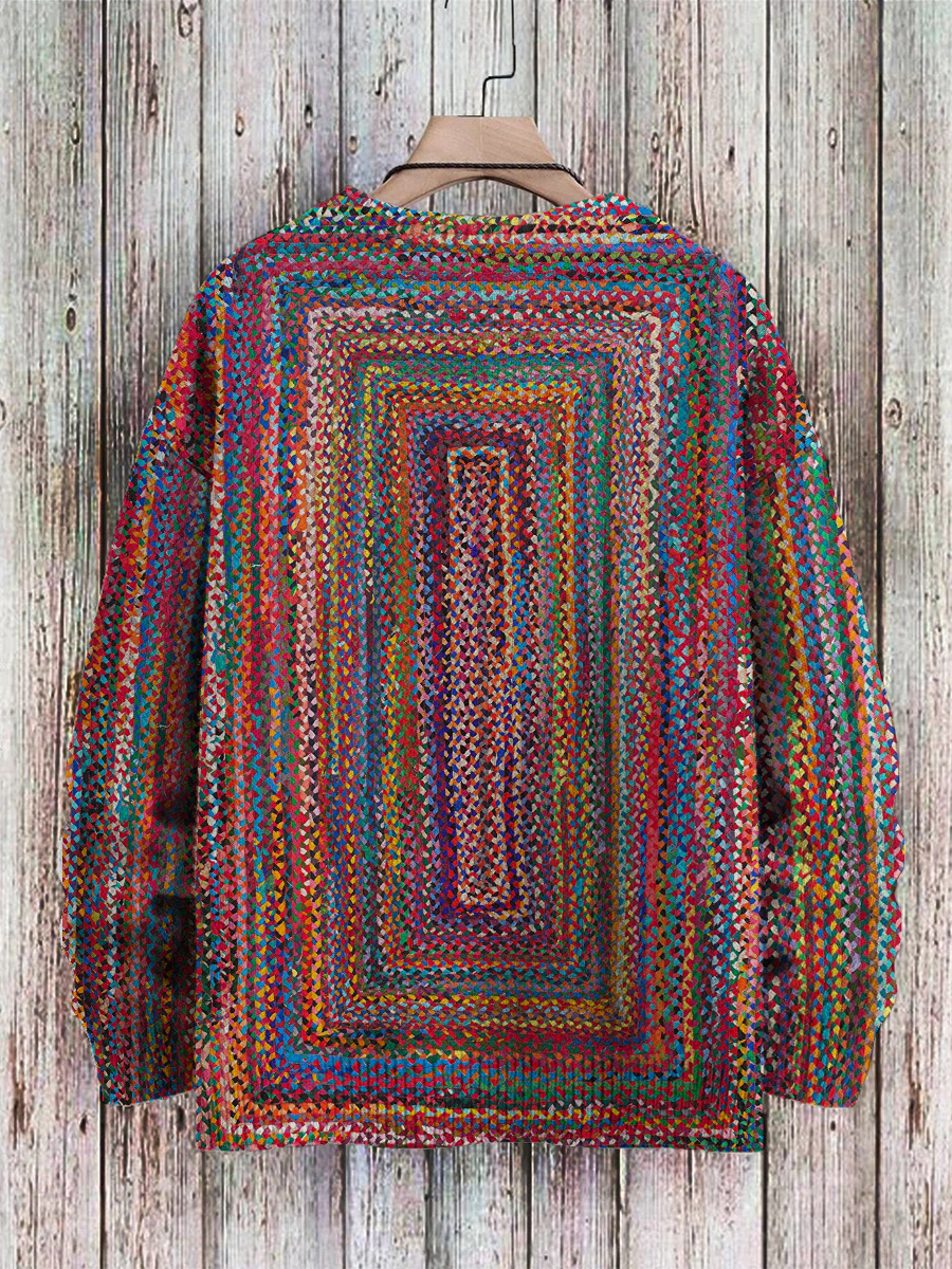 Unisex Colorful Plaid Art Print Casual Knit Pullover Sweater