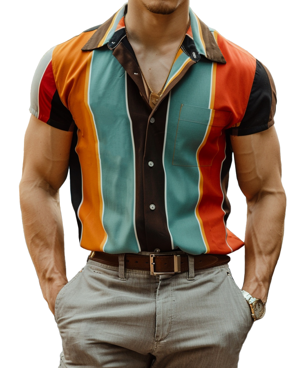 Men's Hawaiian Shirt Stripes Button Down Lightweight Shirt