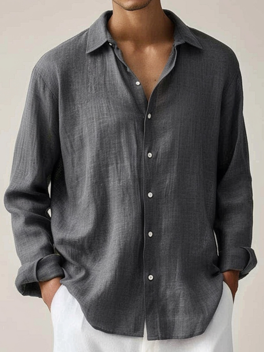 Men's Cotton-Linen Shirt Basics Solid Color Breathable Plus Size Shirts