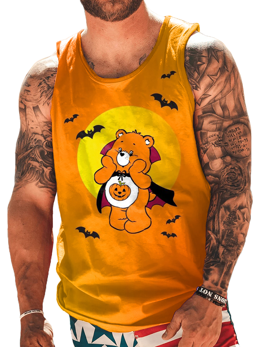 Men's Halloween Tank Top Cartoon Bear Pattern Shirt