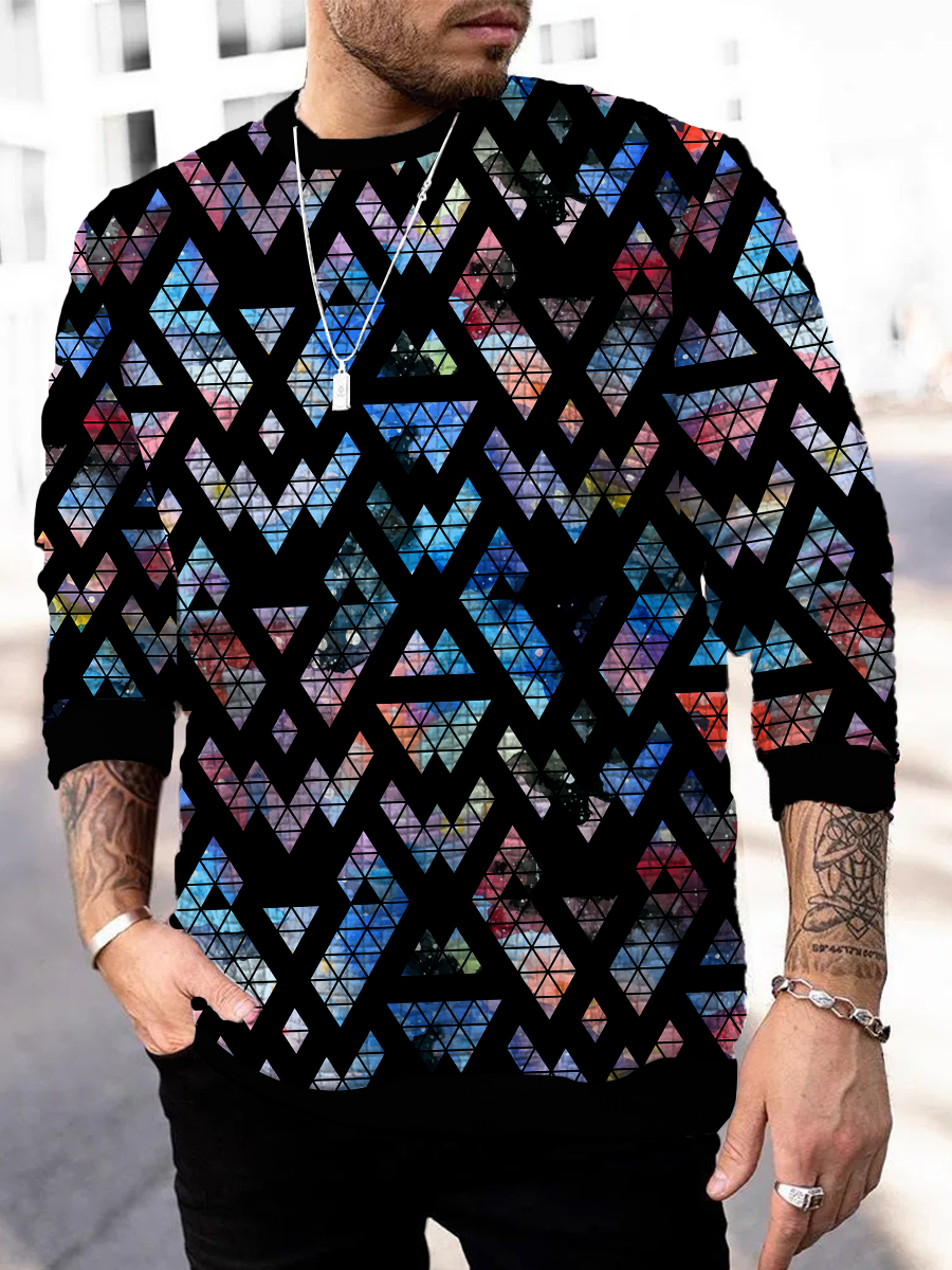 Men's Square Pattern Sweatshirt Geometry Art Print Long Sleeve Sweatshirt