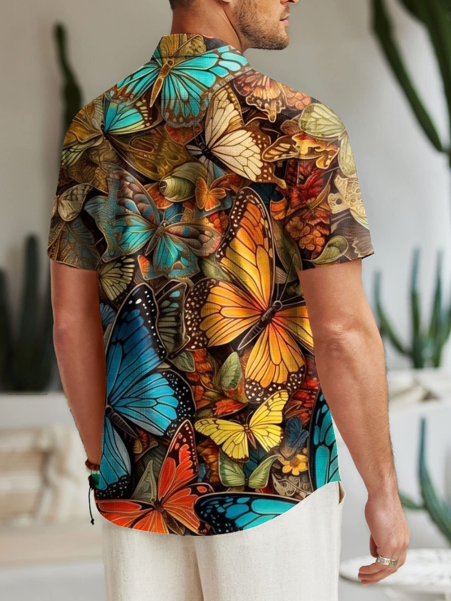 Men's Shirt Butterfly Art Pattern Vacation Oversized Short Sleeve Shirt