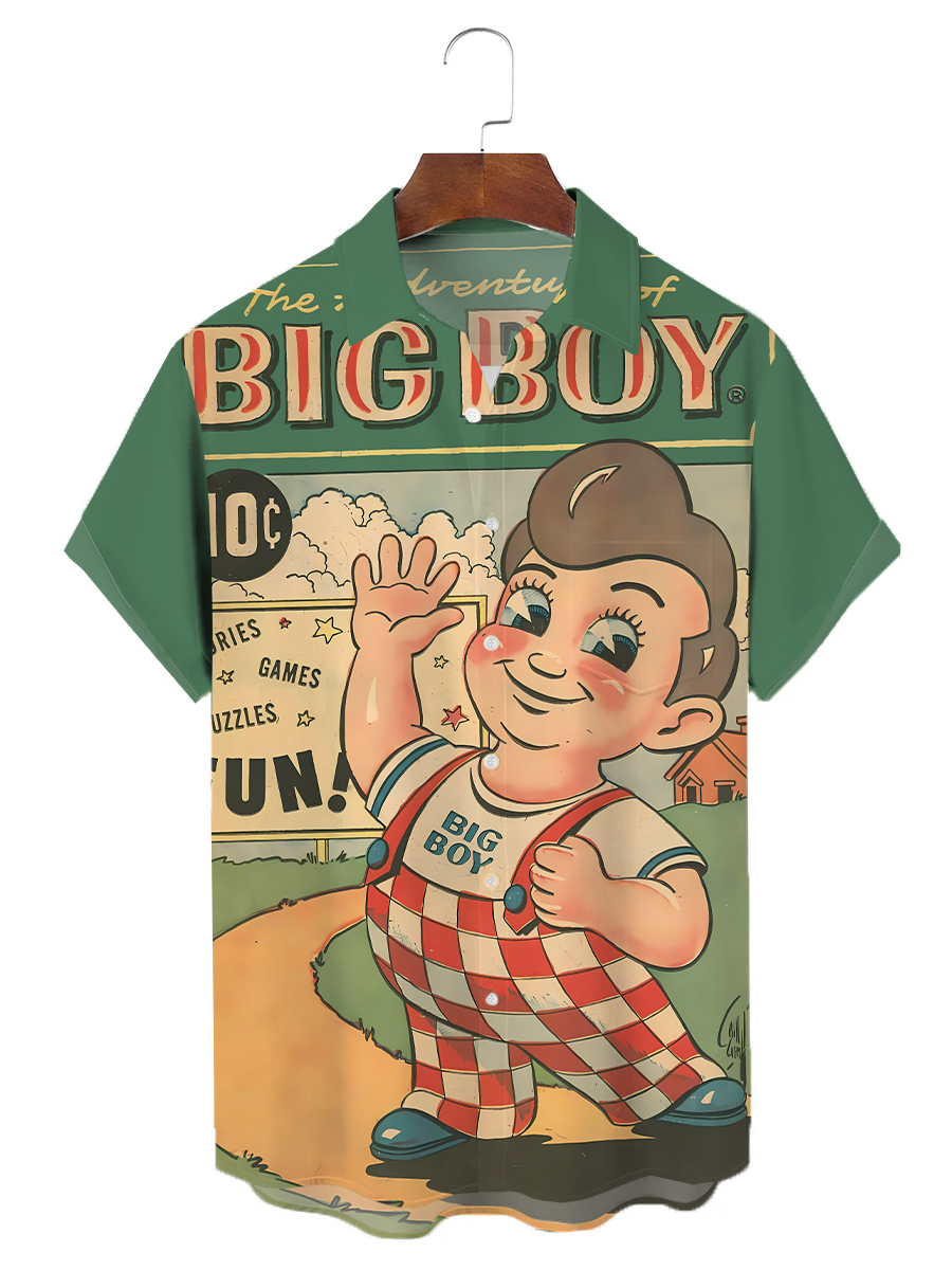 Men's Hawaiian Shirt Nostalgic Big Boy Poster Print Short Sleeve Shirt