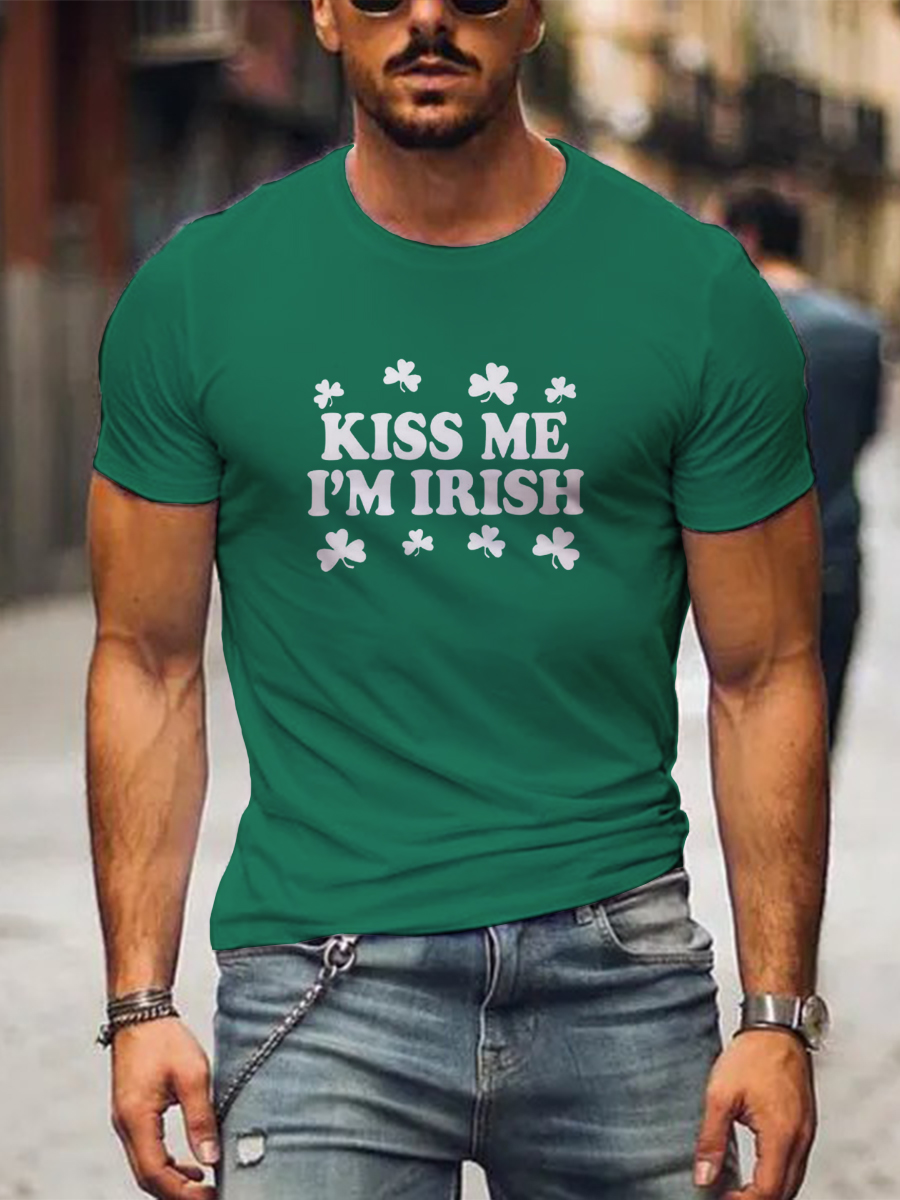 St. Patrick Kiss Me I'm Irish Print Casual Crew Neck T-Shirt