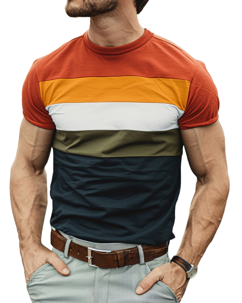 Men's Retro Basic Stripes Short Sleeve Easy Care T-Shirt