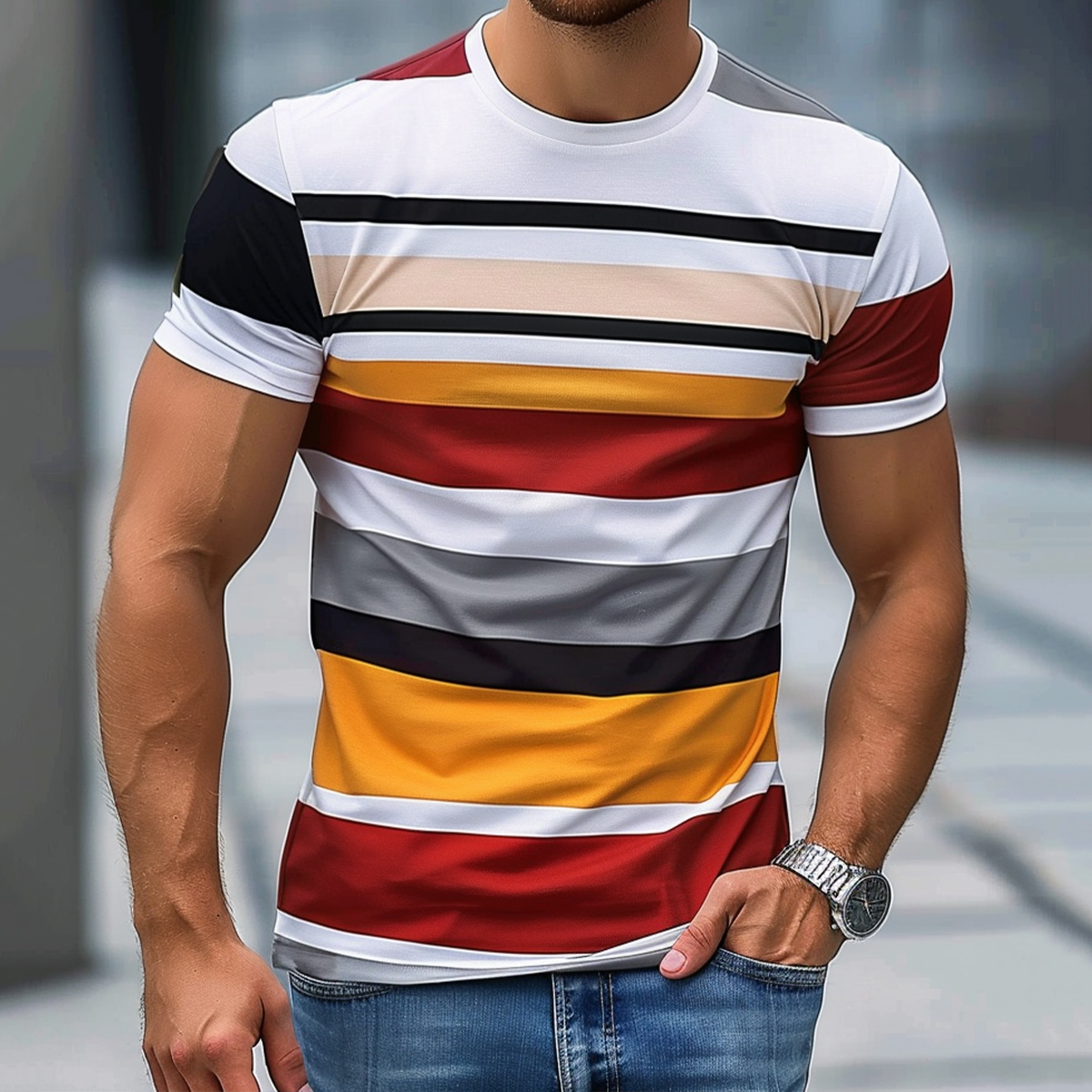 Men's Casual Stripes Short Sleeve T-Shirt