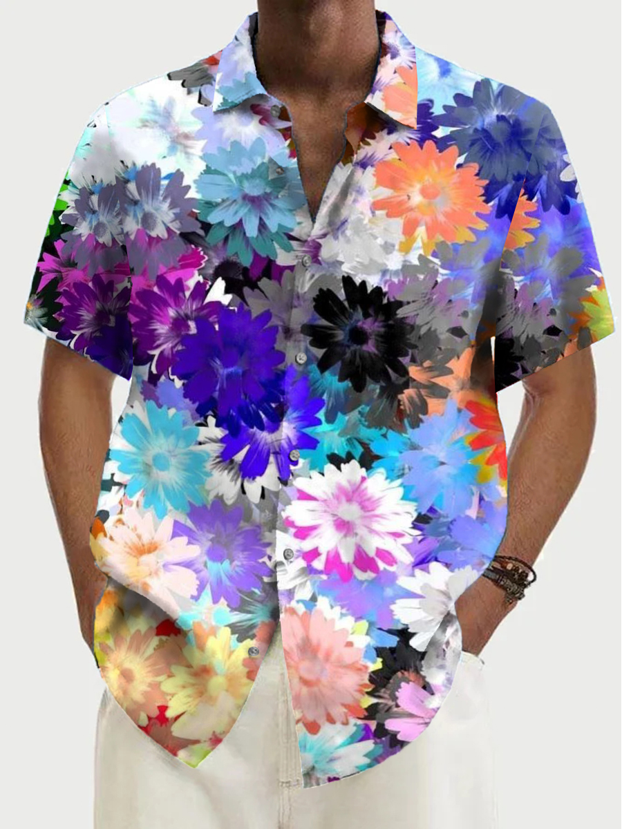 Retro Abstract Hand Drawn Floral Pattern Shirt Men's Hawaiian Shirt