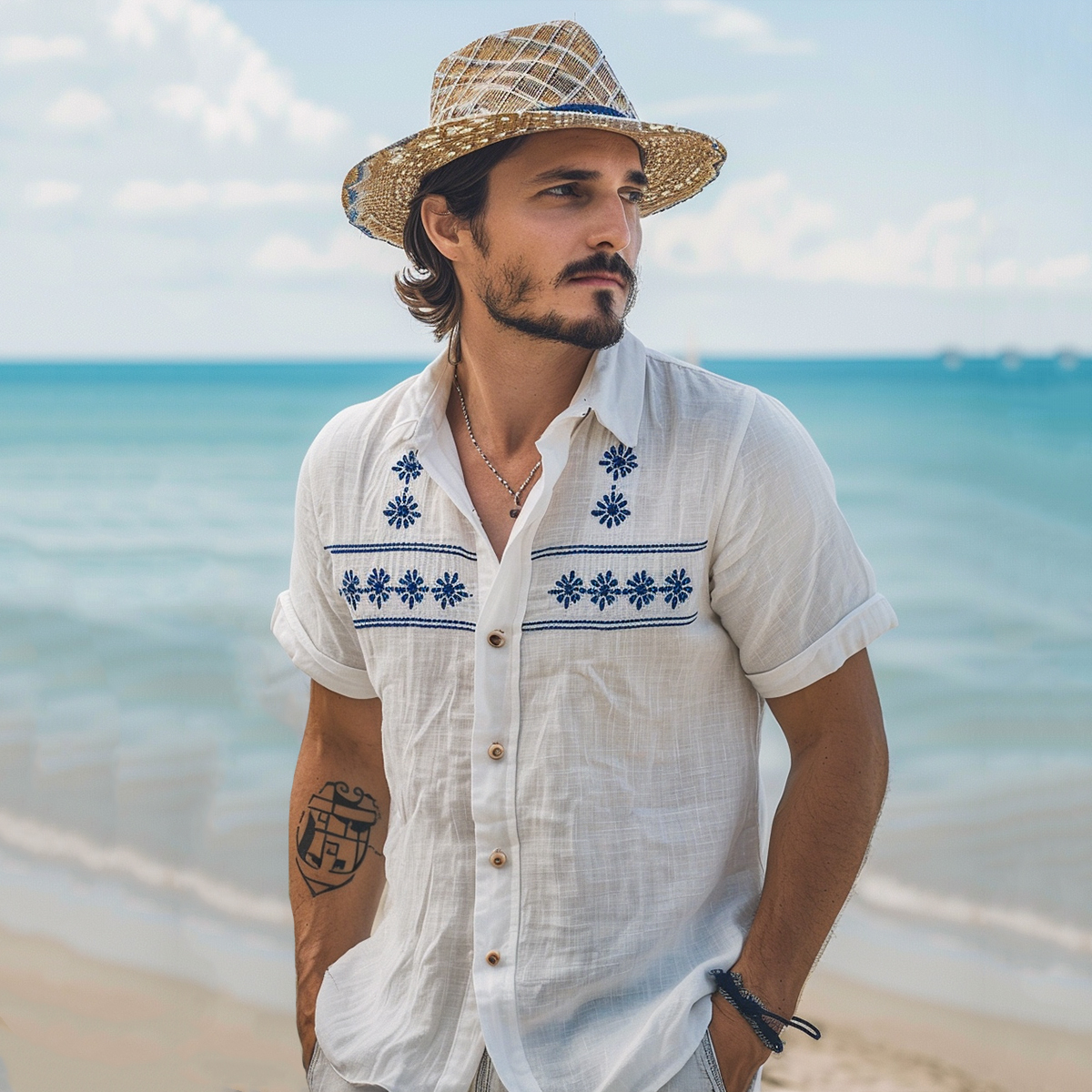 Men's Cotton-Linen Shirts Casual Natural Breathable Summer Lightweight Hawaiian Shirts