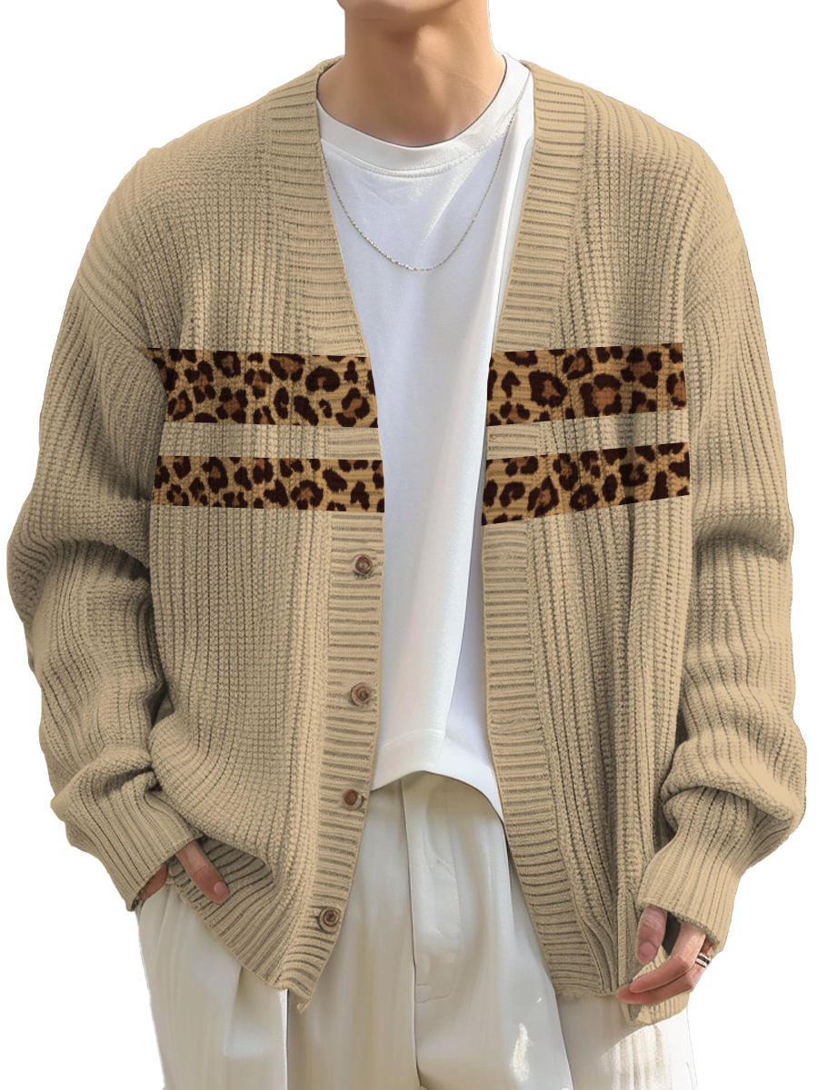 Men's Sweater Stylish Leopard Buttoned Cardigan Sweater
