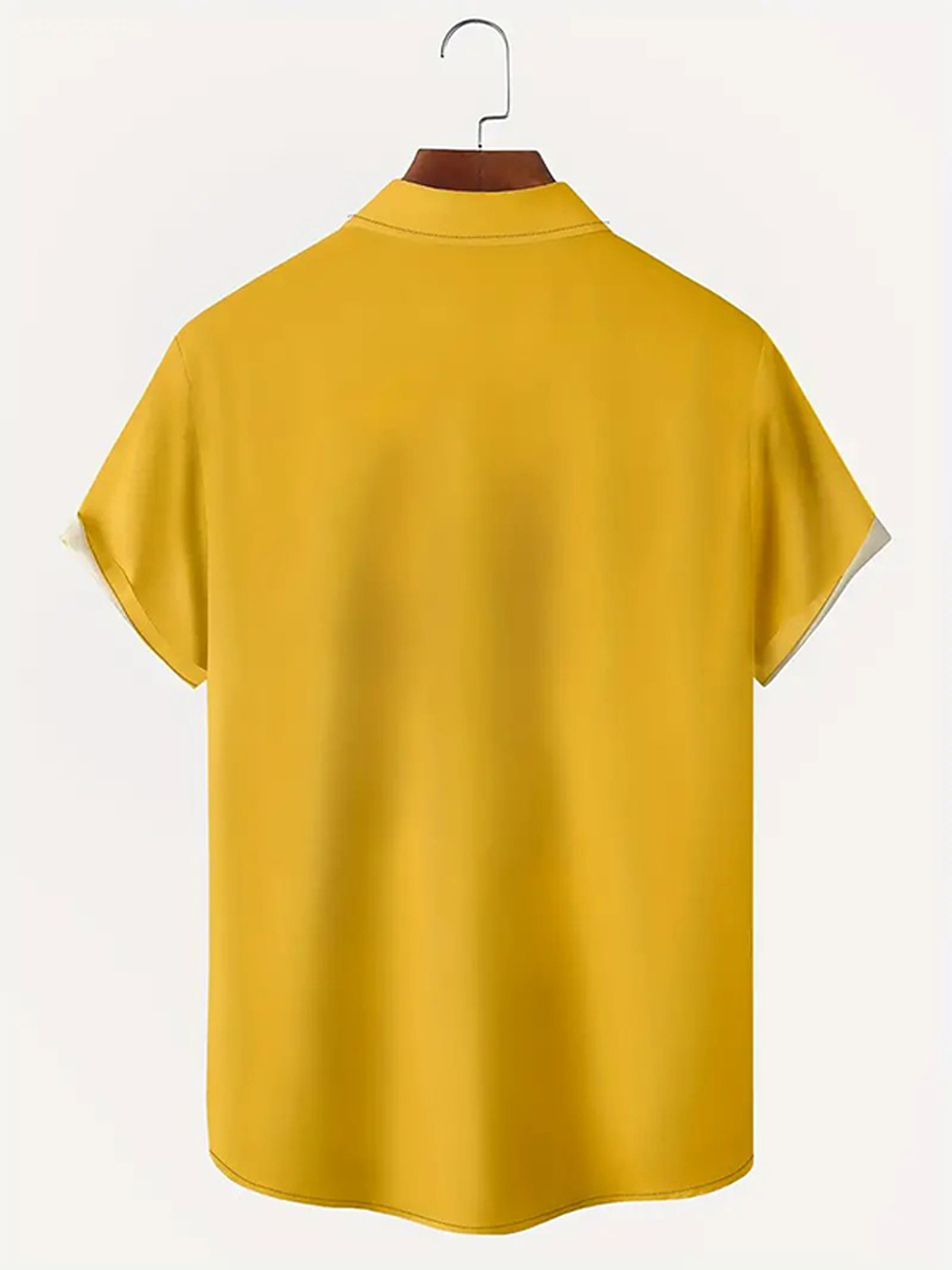 Men's Hawaiian Shirt Bigfoot Print Bowling Style Beach Easy Care Short Sleeve Shirt