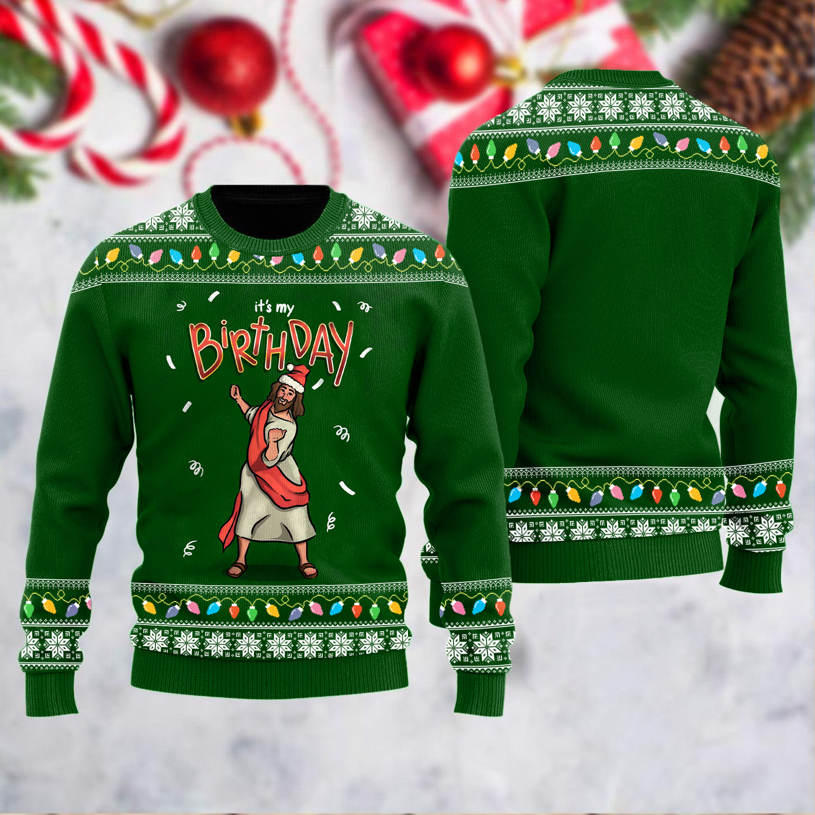 Christmas Jesus's Birthday Print Knit Pullover Sweater