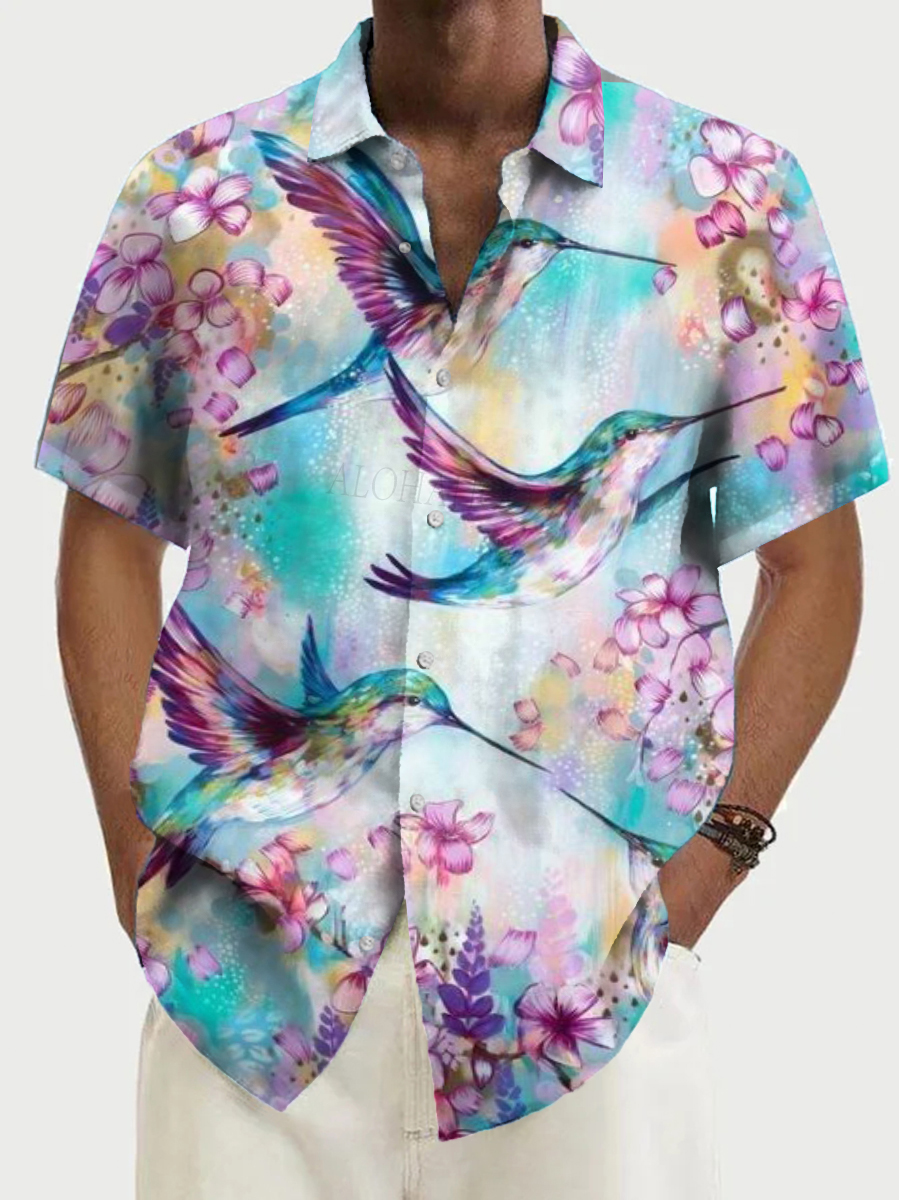 Men's Hawaiian Birds Floral Pattern Shirts Aloha Shirts