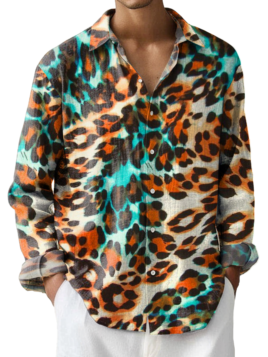 Vintage Leopard Print Easy Care Long Sleeve Shirts