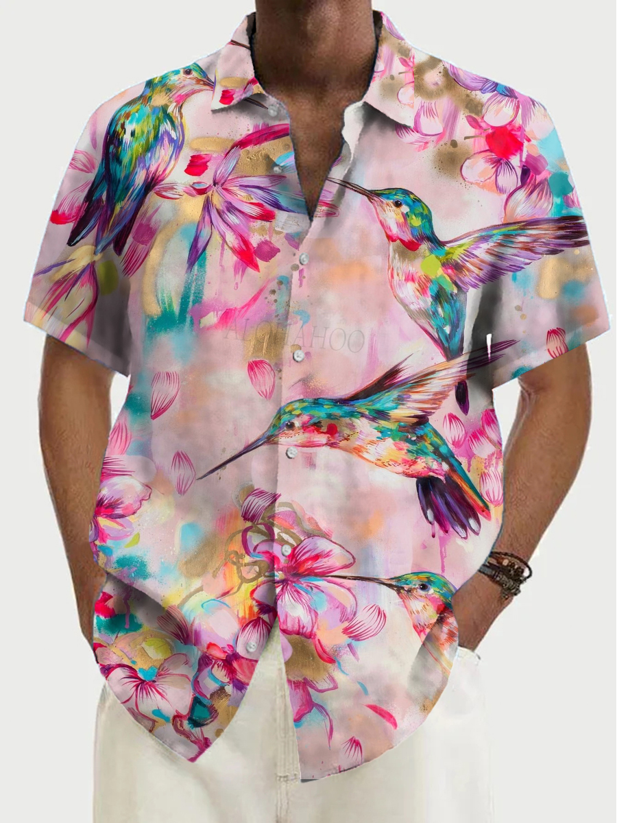 Men's Hawaiian Birds Floral Pattern Shirts Aloha Shirts