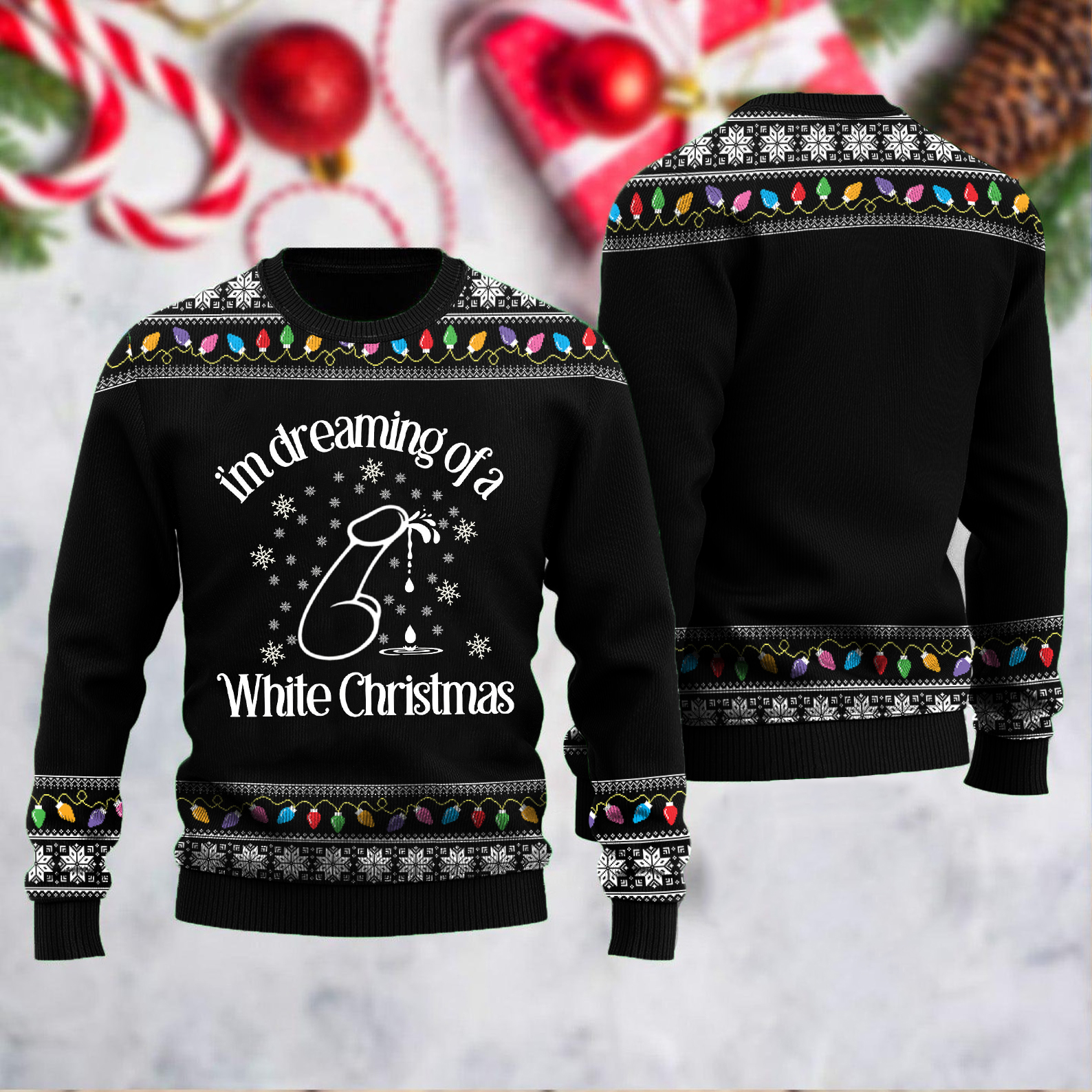 Ugly Christmas Dirty Christmas Dreaming A White Christmas Print Knit Pullover Sweater