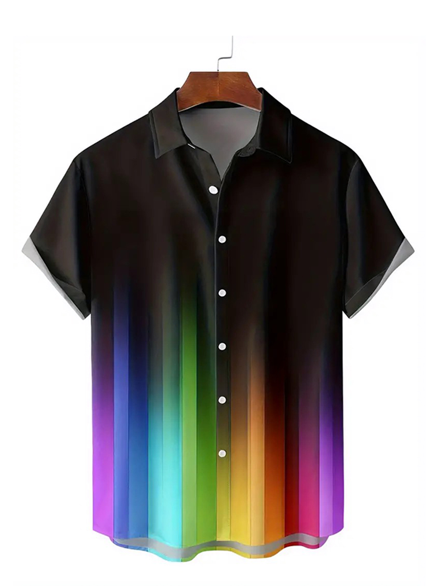 Rainbow Art Print Chest Pocket Casual Shirt