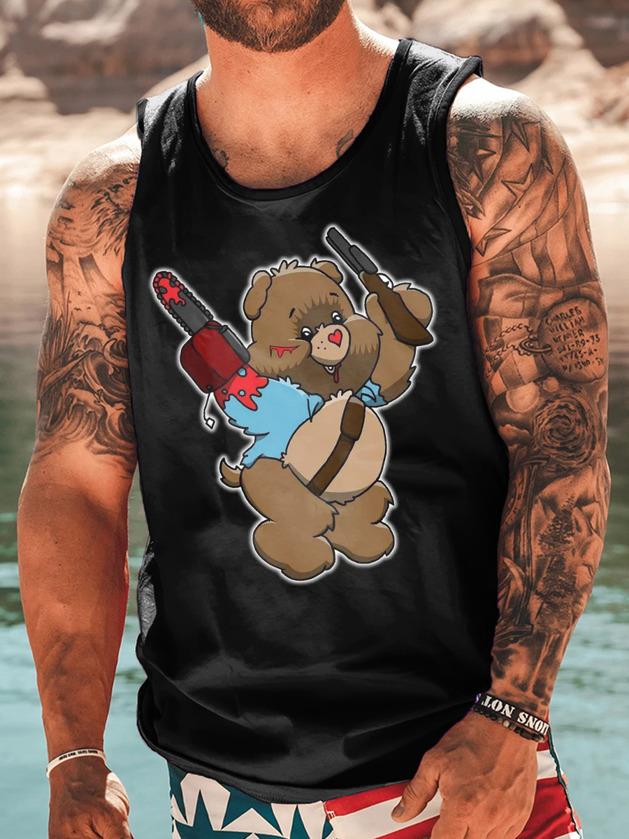 Men's Sleeveless T-shirt Muscle Scary Bear Tank Top