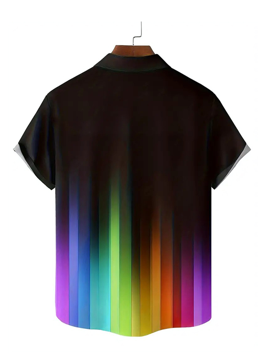 Rainbow Art Print Chest Pocket Casual Shirt