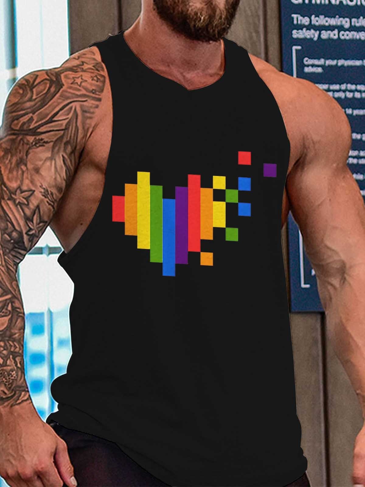 Men's Pixel Rainbow Color Love Tank Top