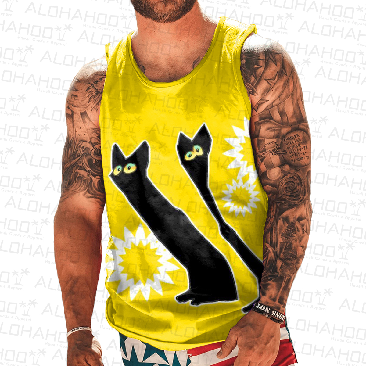 Men's Tank Top Fun Abstract Black Cat Print Crew Neck Tank T-Shirt