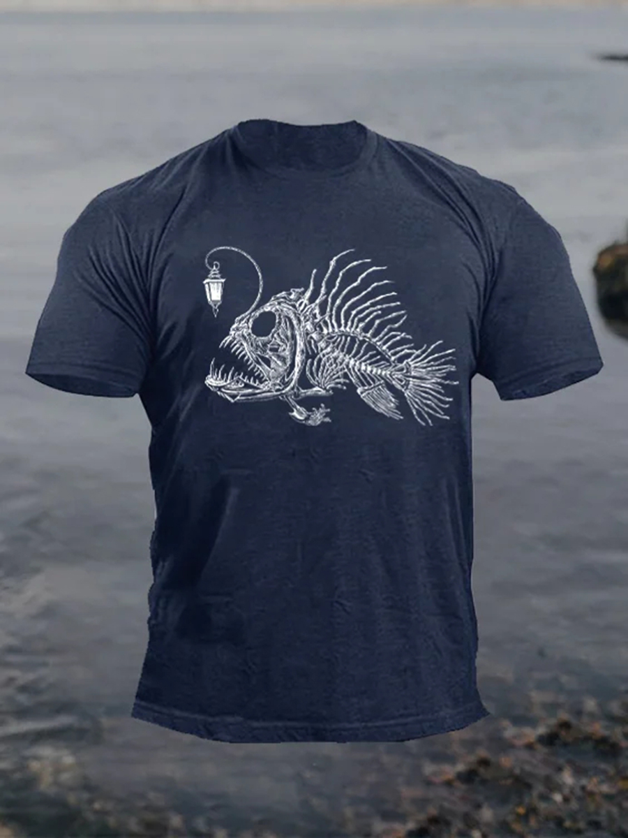 Vintage Anglerfish Fishbone Lantern Fish Men's Short-Sleeved Designer T-shirt