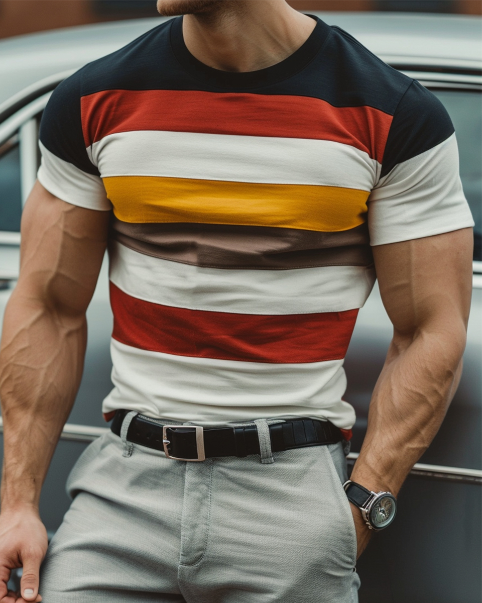 Men's Retro Stripes Short Sleeve Easy Care T-Shirt