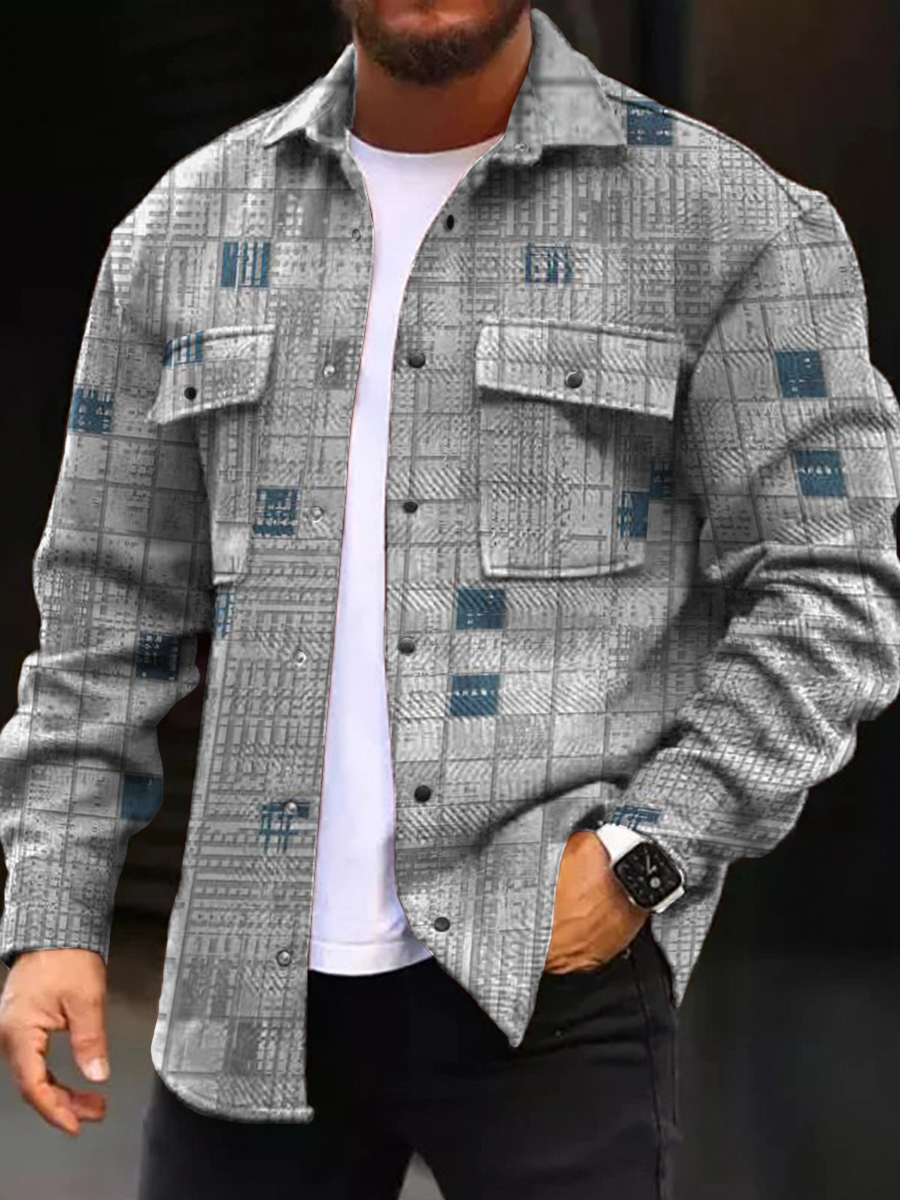 Men's Casual Jacket Vintage Plaid Long Sleeve Pockets Shirt Jacket