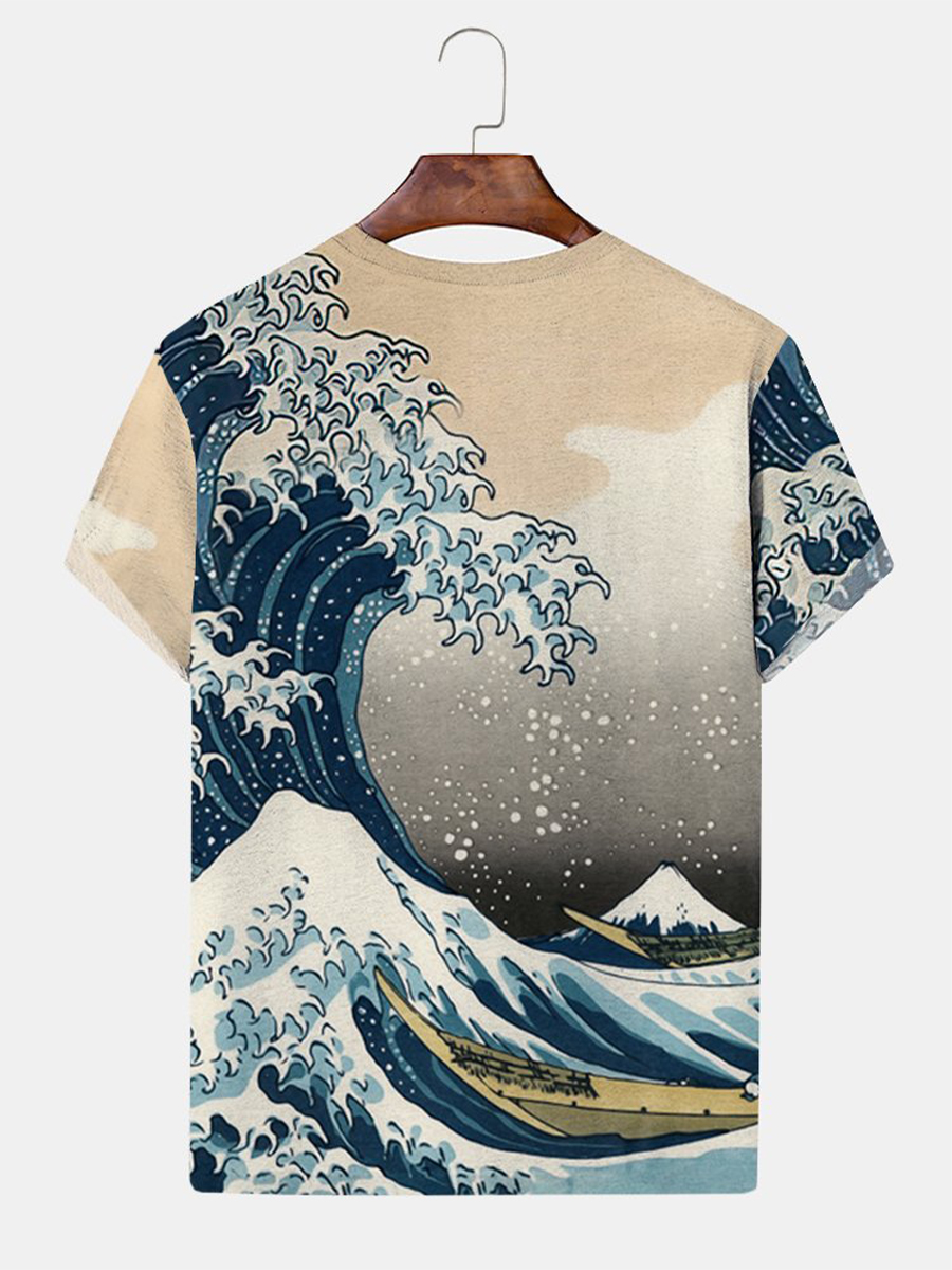 Japanese Style Retro Ukiyo-e Men's T-Shirt Wave Art Comfortable Tops