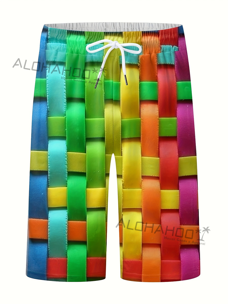 Men's Hawaiian Rainbow Geometry Art Pattern Beach Shorts