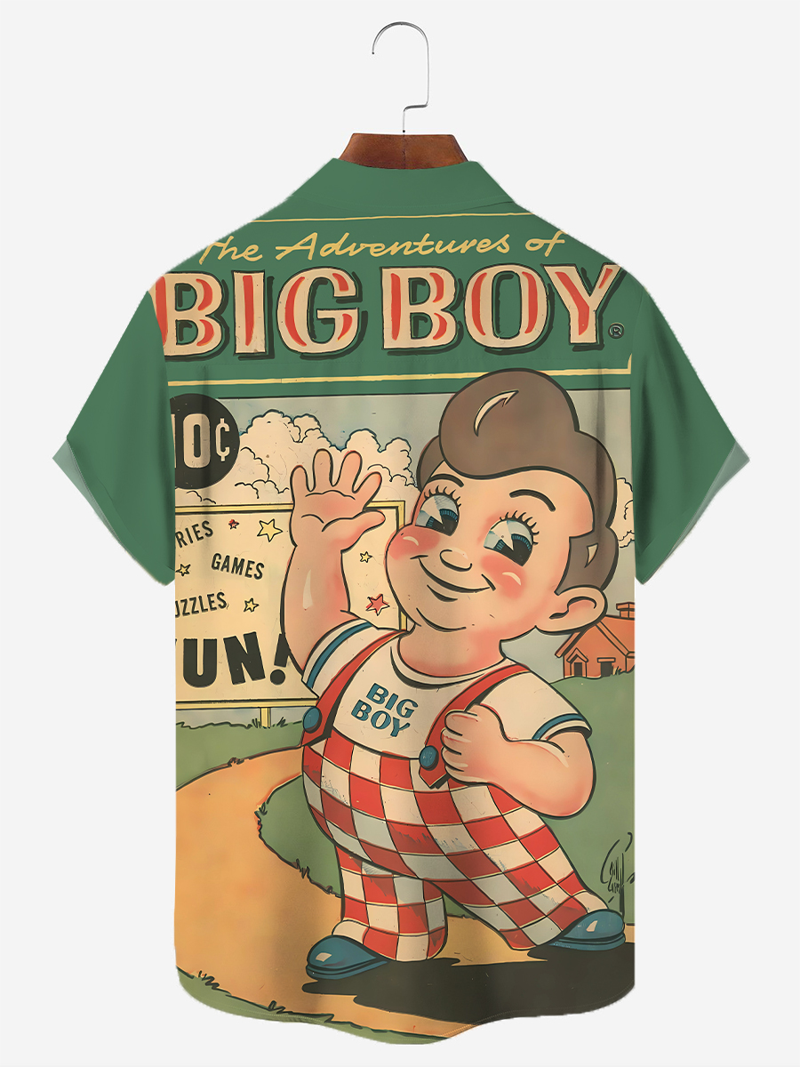 Men's Hawaiian Shirt Nostalgic Big Boy Poster Print Short Sleeve Shirt