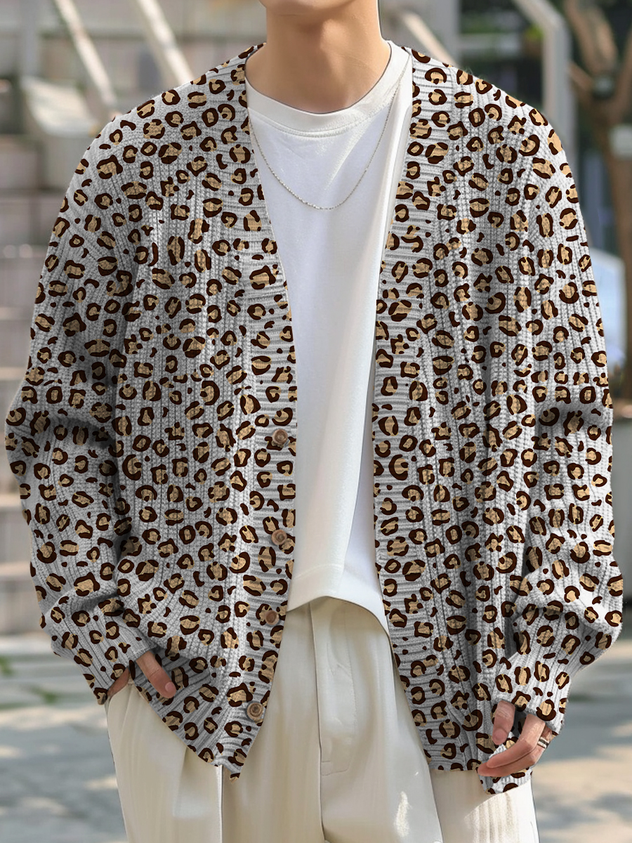 Men's Sweater Stylish Leopard Buttoned Cardigan Sweater
