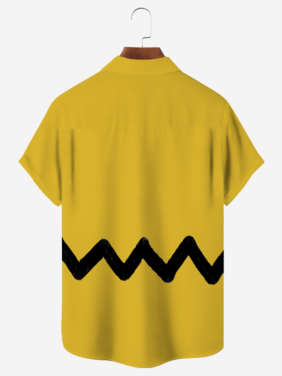 Nostalgic Cartoon Chest Pocket Short Sleeves Casual Shirt