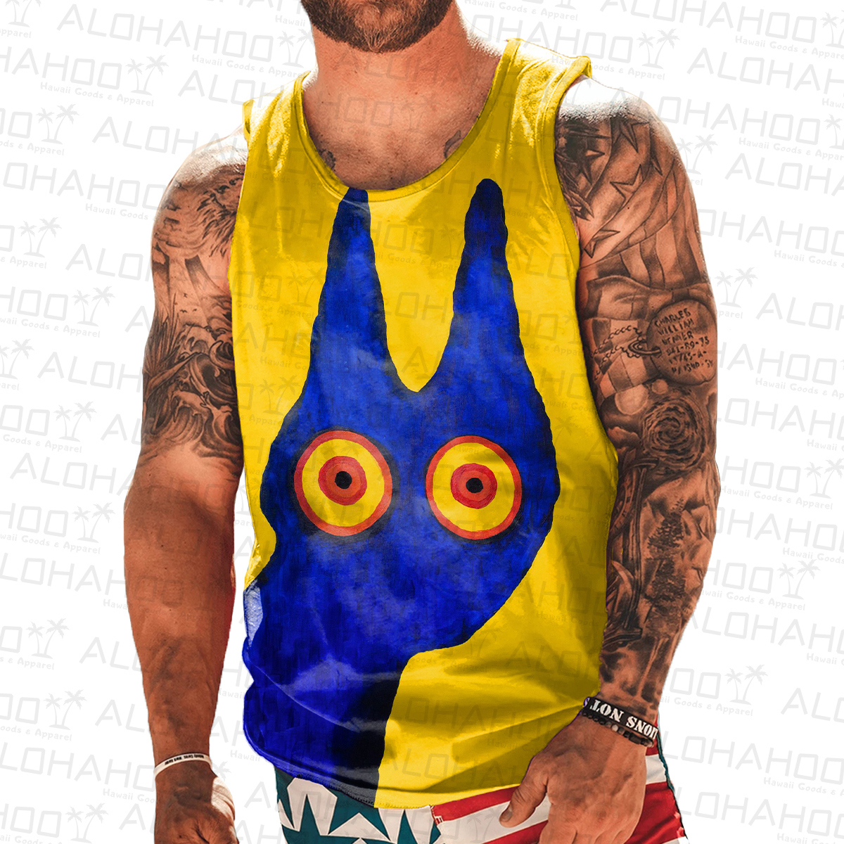 Men's Tank Top Fun Abstract Cat Print Crew Neck Tank T-Shirt