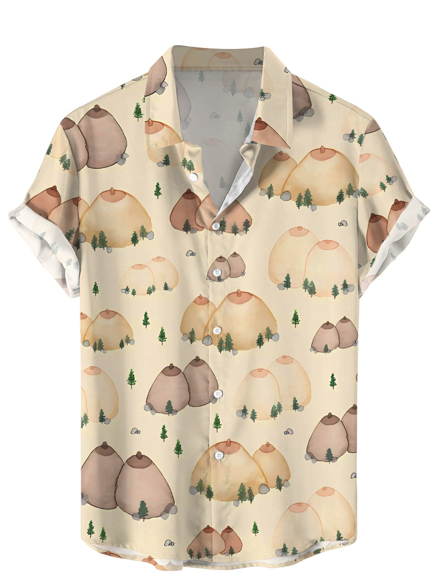 Hawaiian Fun Boobs Mountain Art Pattern Short Sleeve Shirt