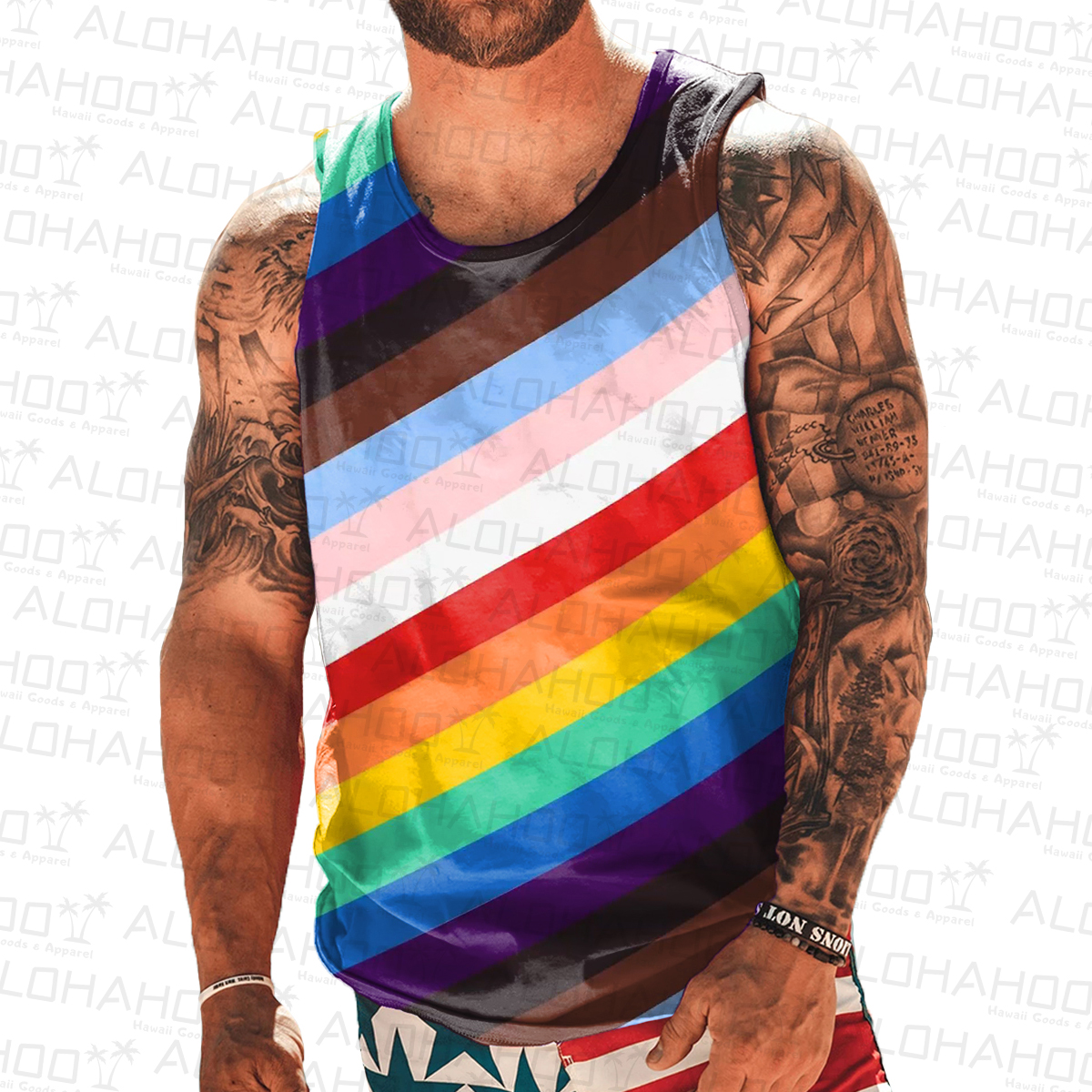 Men's Tank Top Pride Stripes Art Print Crew Neck Tank T-Shirt