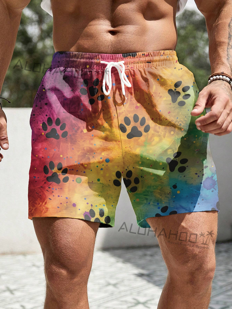 Alohahoo X Artist Holiday Pride Rainbow Bear Claw Print Beach Shorts