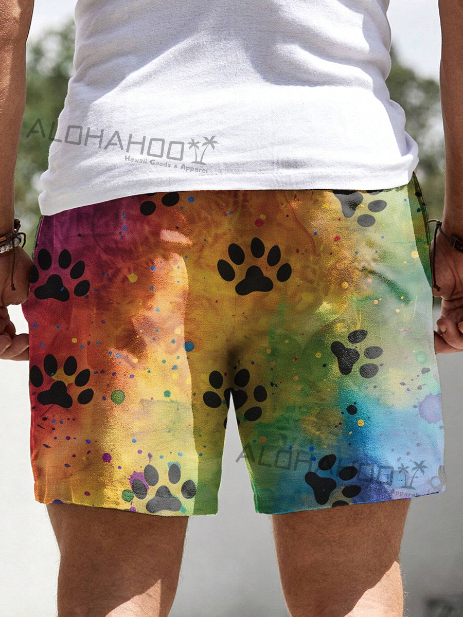 Alohahoo X Artist Holiday Pride Rainbow Bear Claw Print Beach Shorts