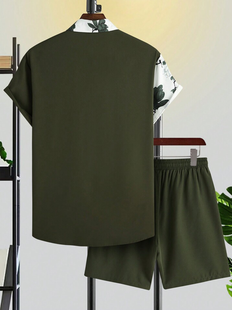 Men's Sets Hawaiian Floral Print Button Pocket Two-Piece Shirt Shorts Set