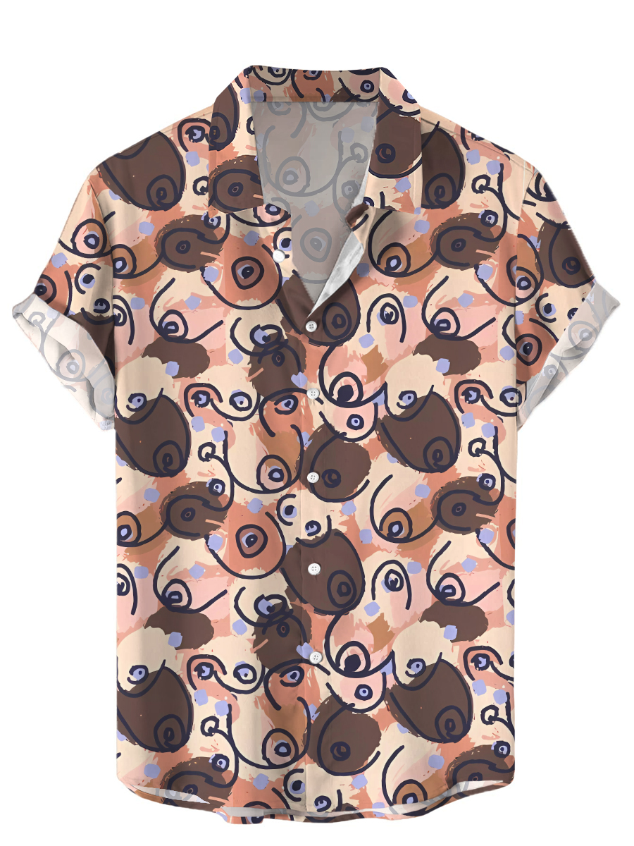 Hawaiian Fun Boobs Art Pattern Short Sleeve Shirt