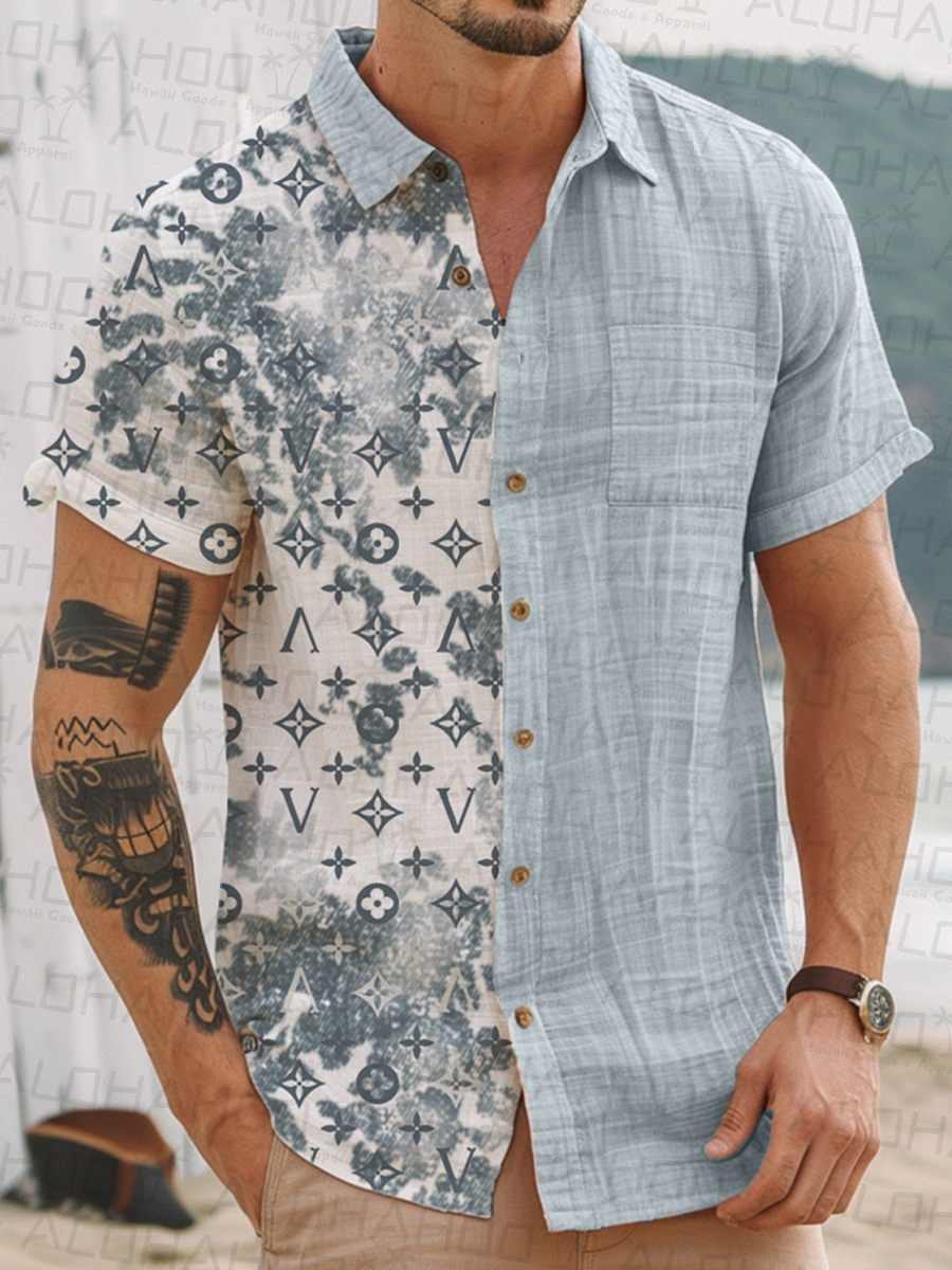Men's Cotton-Linen Shirt Retro Print Breathable Plus Size Shirts