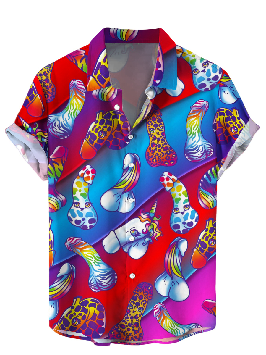 Men's Hawaiian Shirts Funny Cocks Print Aloha Shirts